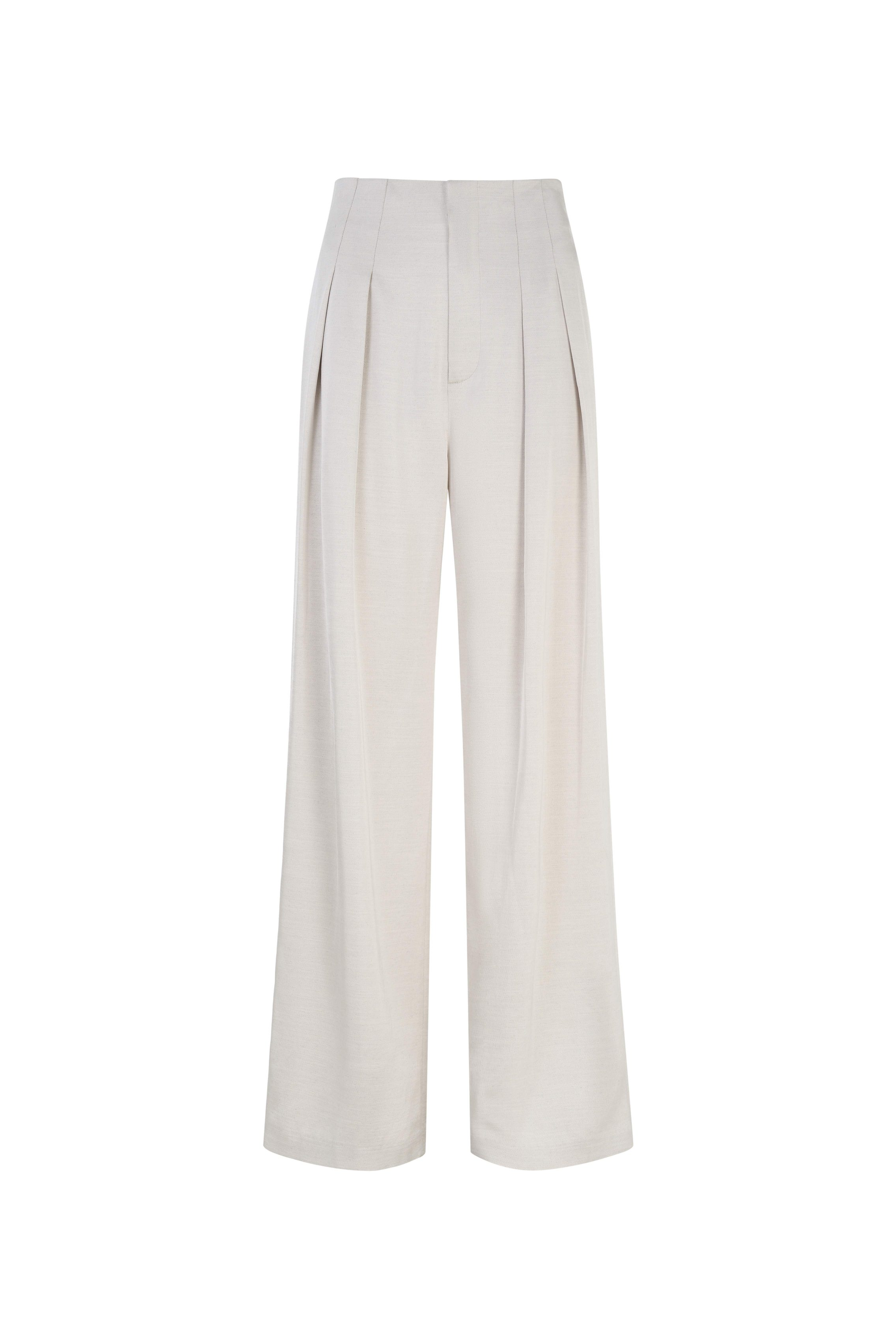 Beige acetate draped trousers