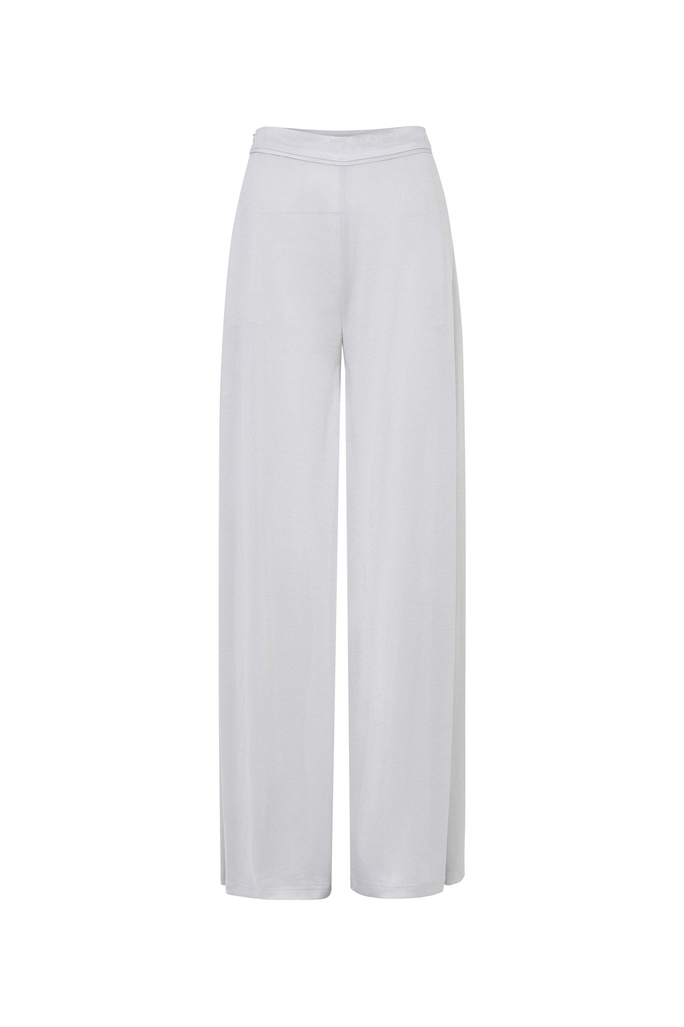 Silver white semi-sheer draped knitted trousers