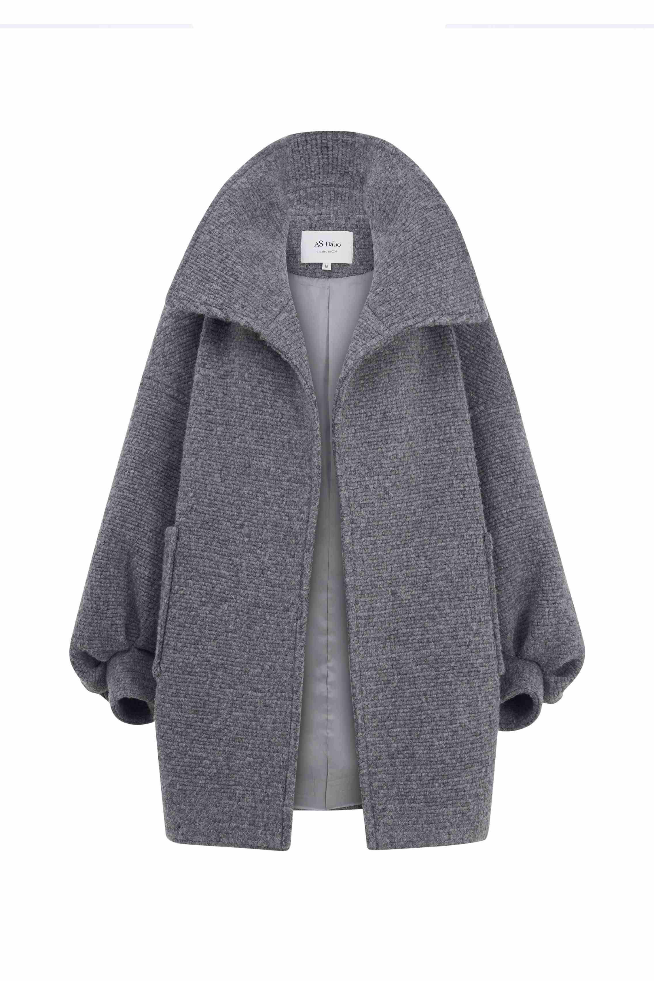 Gray textured stiff wool oversized coat