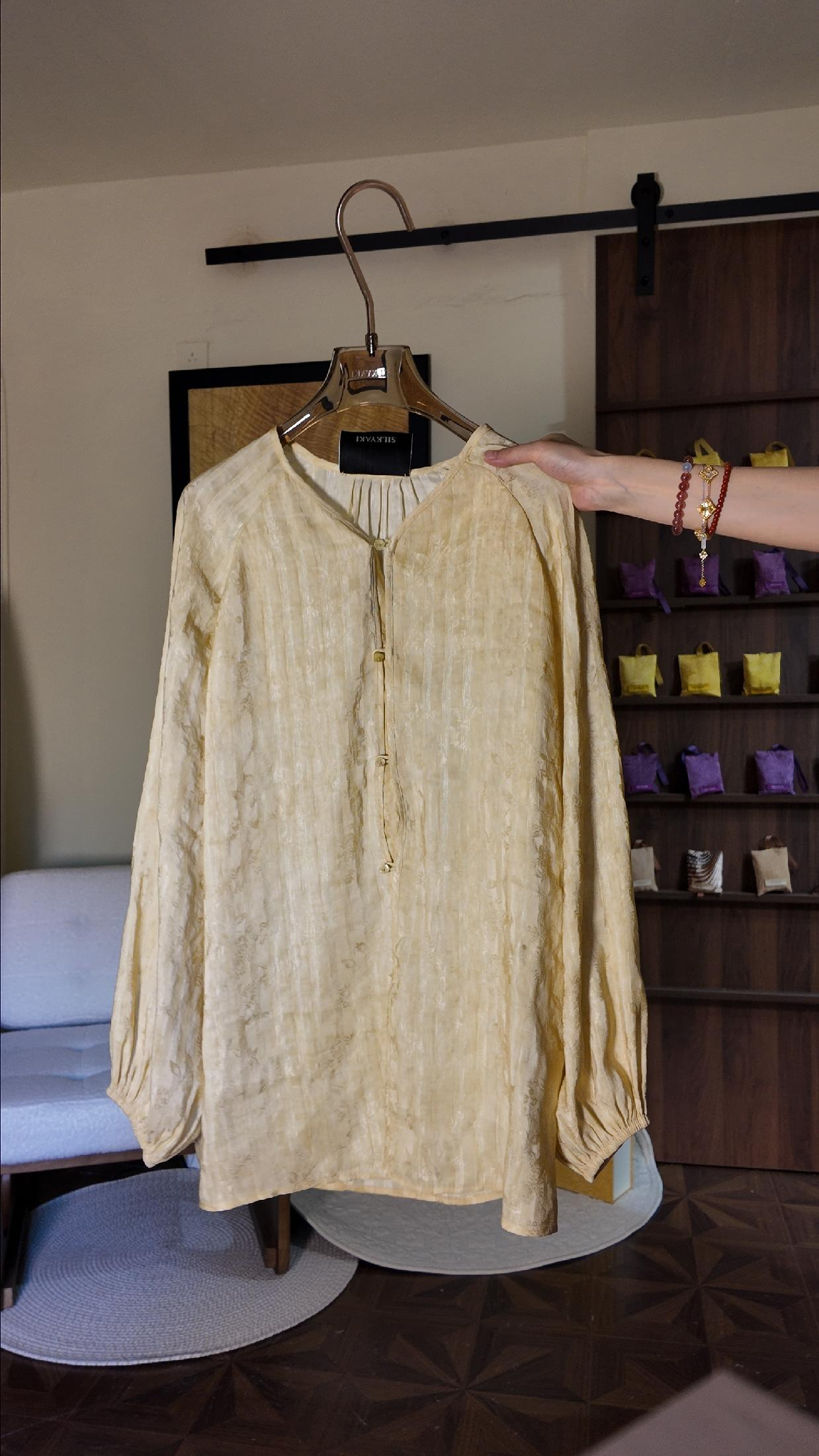 New Chinese style lotus button silk linen shirt