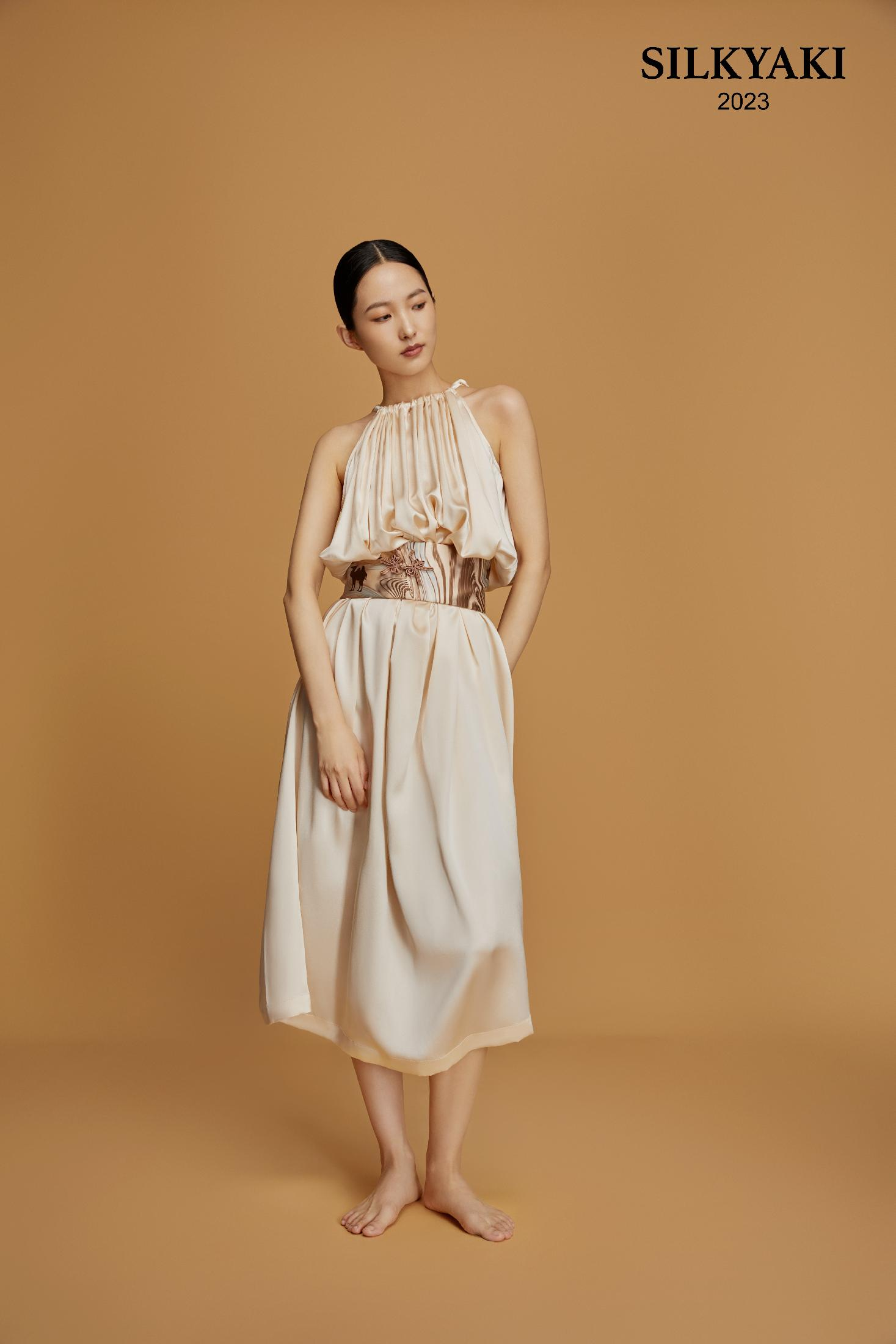 Champagne off-white dress + girdle print + off-white
