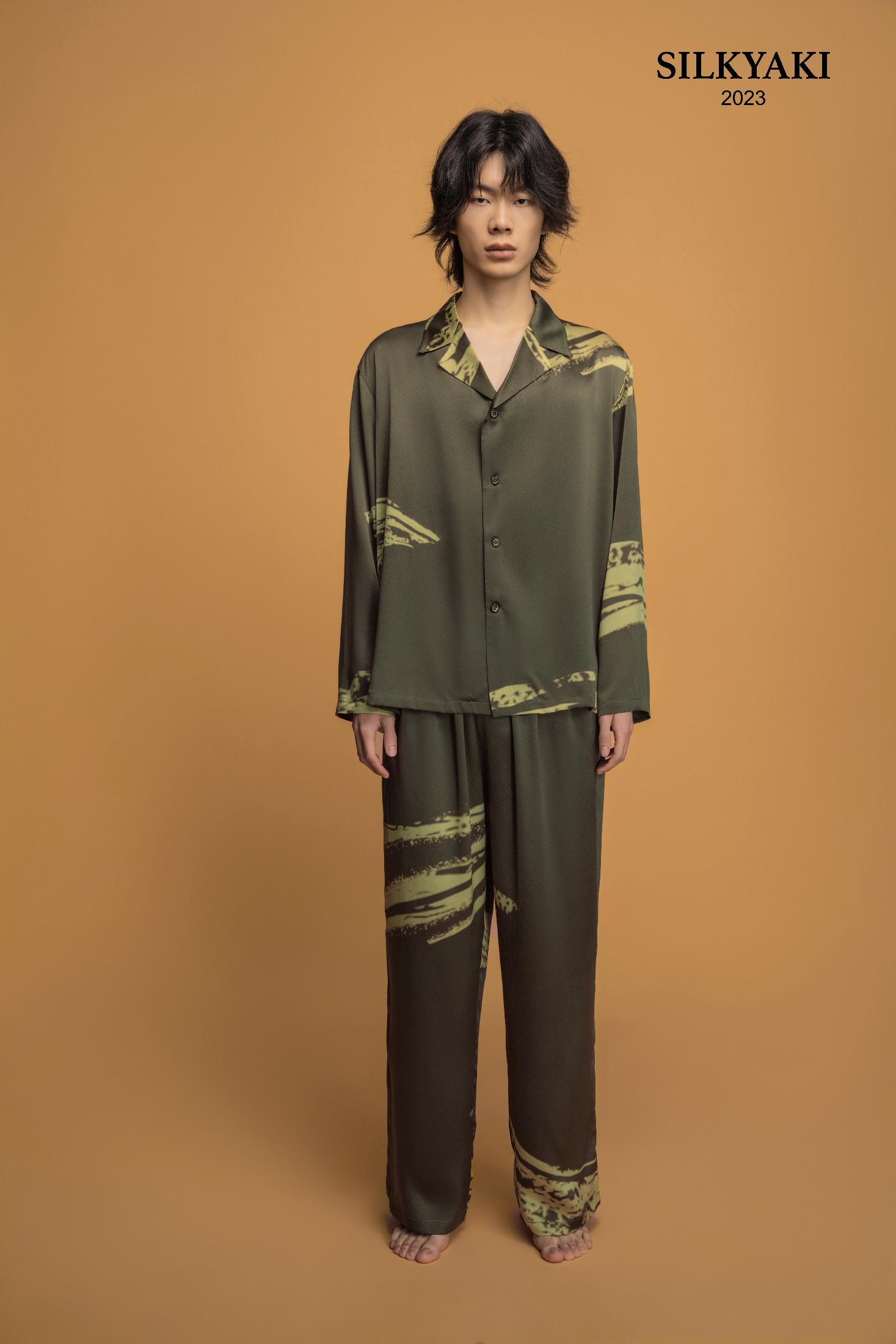 Ink green printed casual pants printed dark green