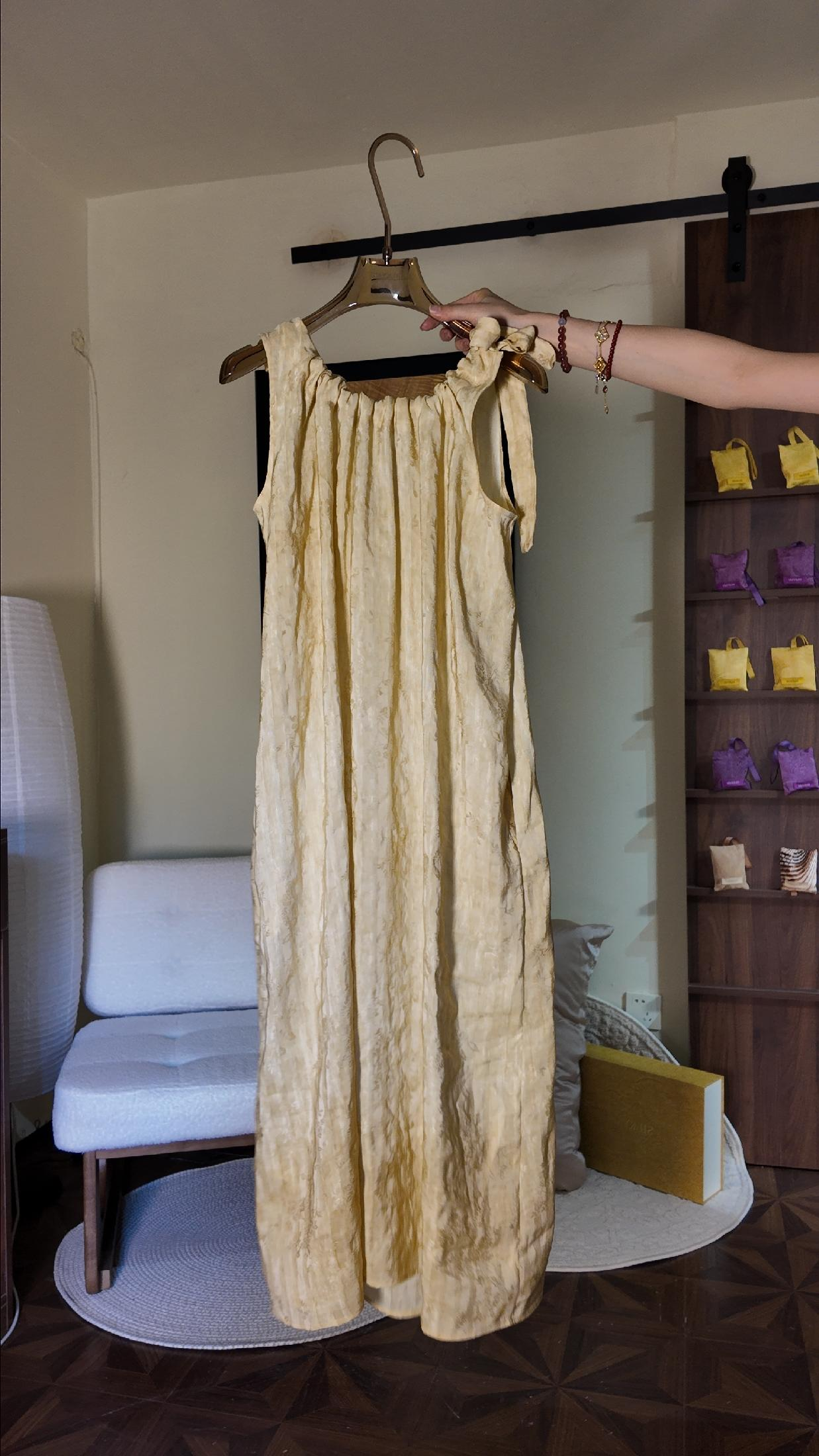 New Chinese style bow silk linen skirt beige and apricot color