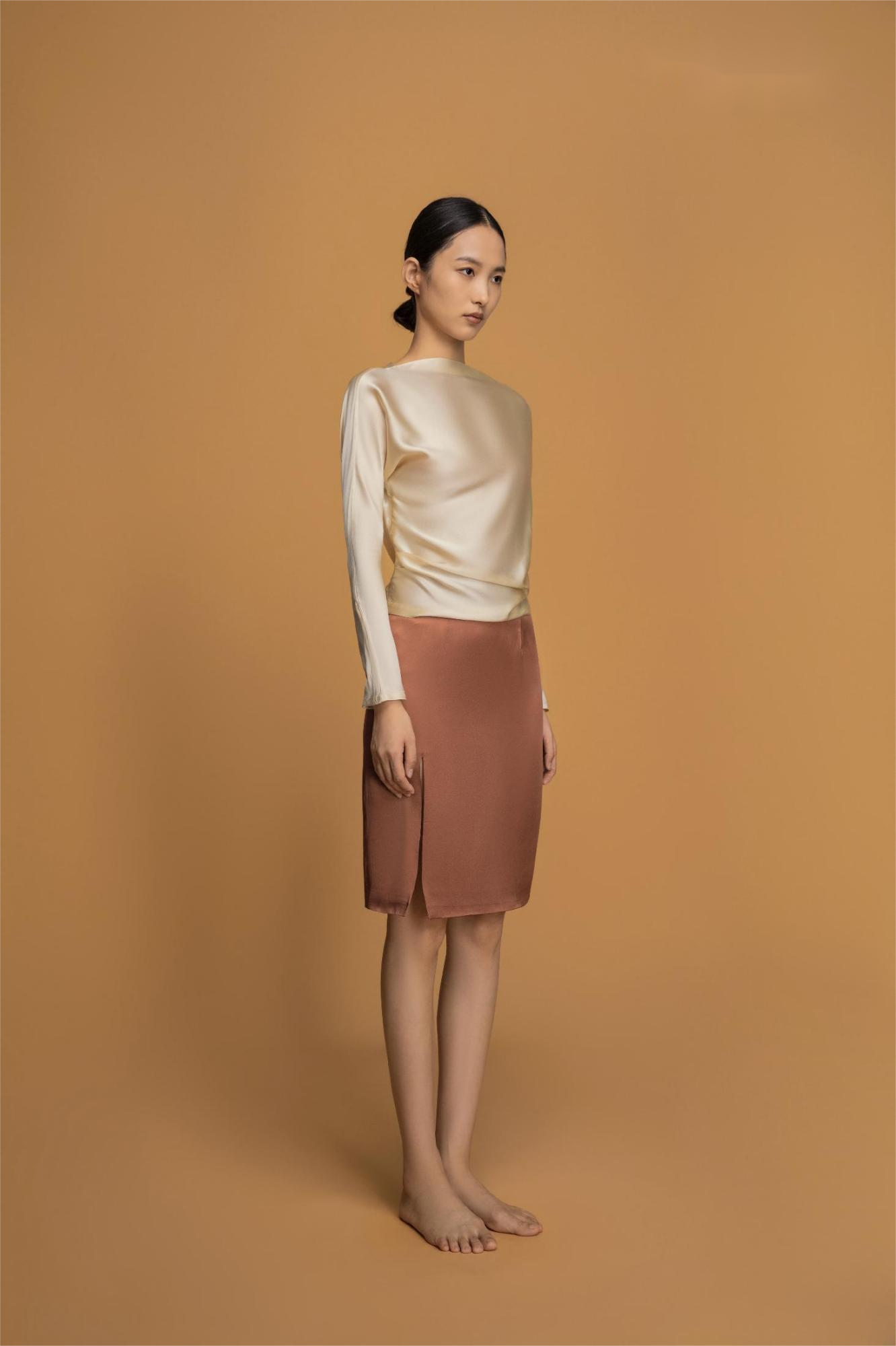 Classic silk skirt brick red