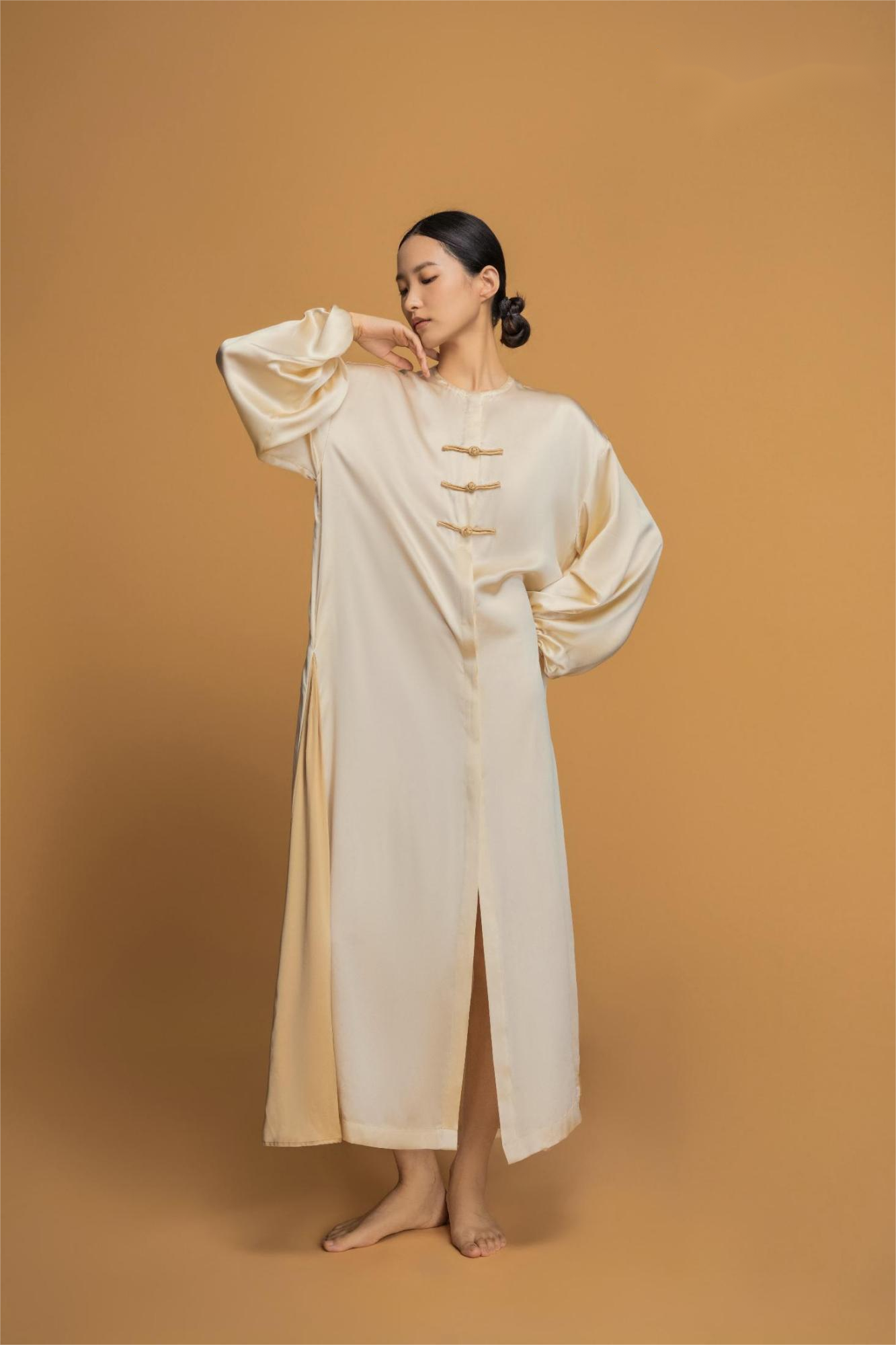 Color block shirt robe champagne