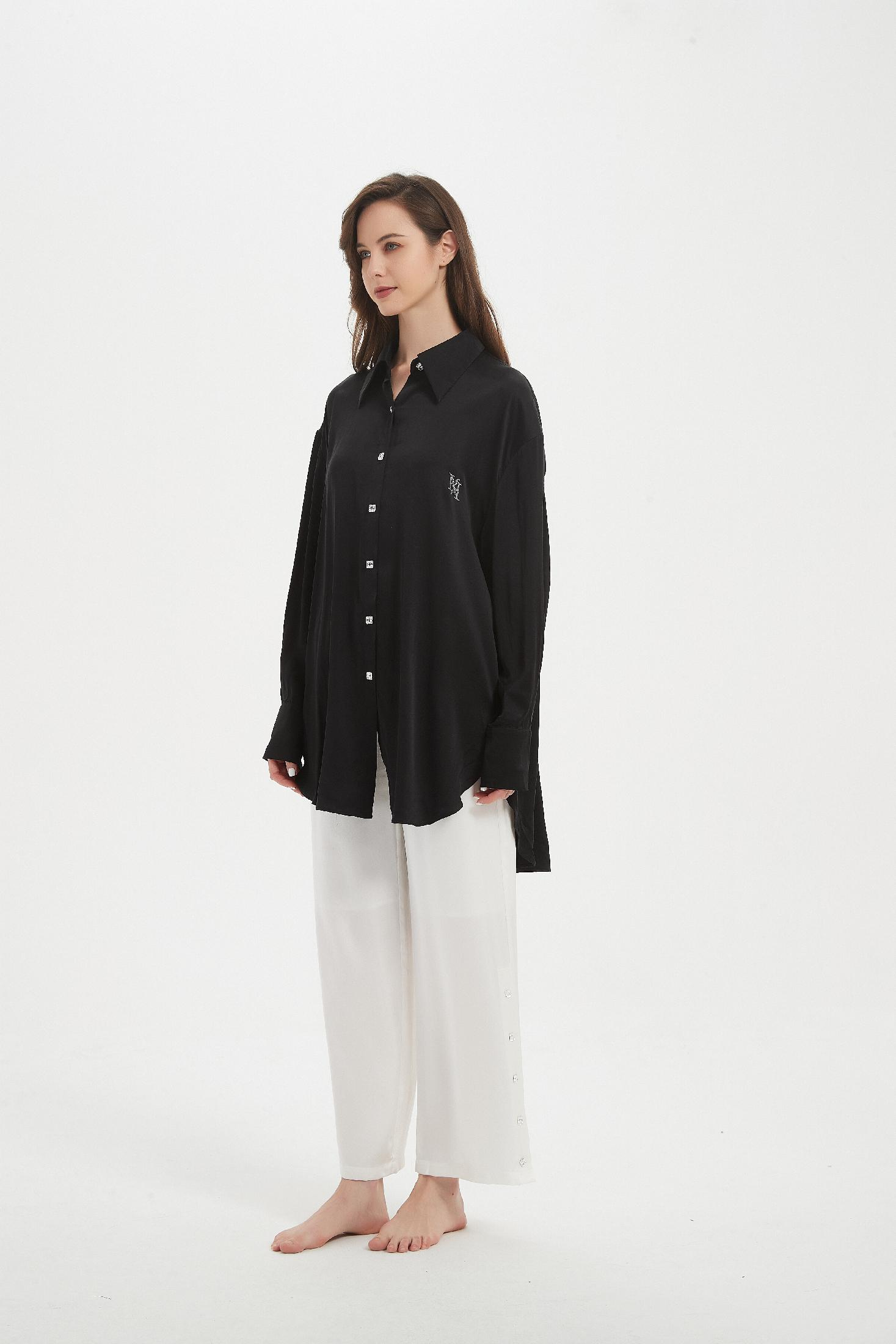 Classic black silk shirt with crystal buttons