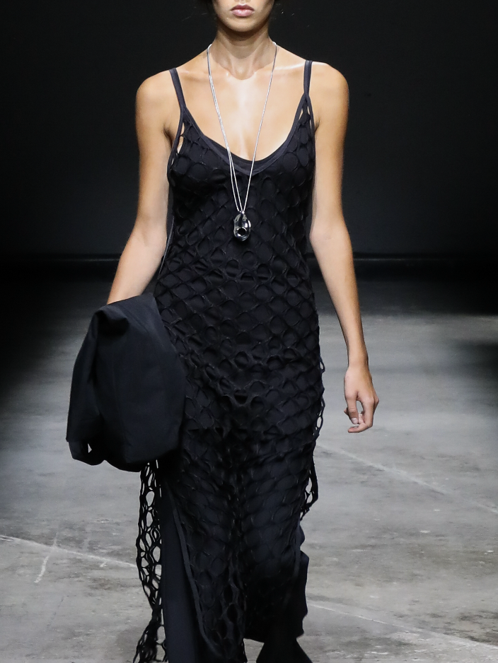 Mesh suspender dress two piece set black