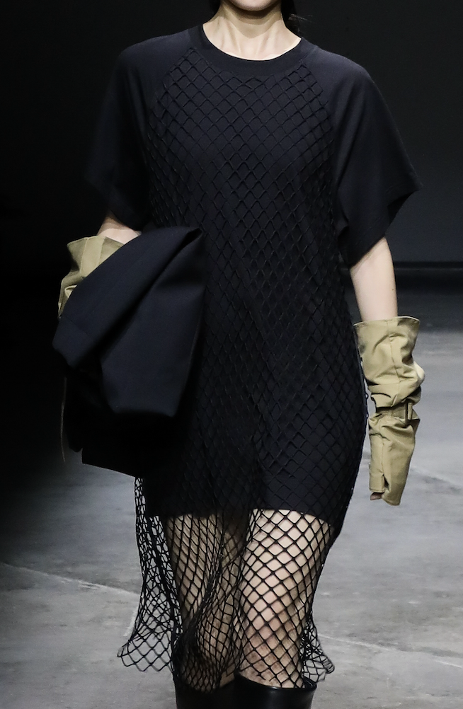 Mesh tiered raglan sleeve T-shirt dress black