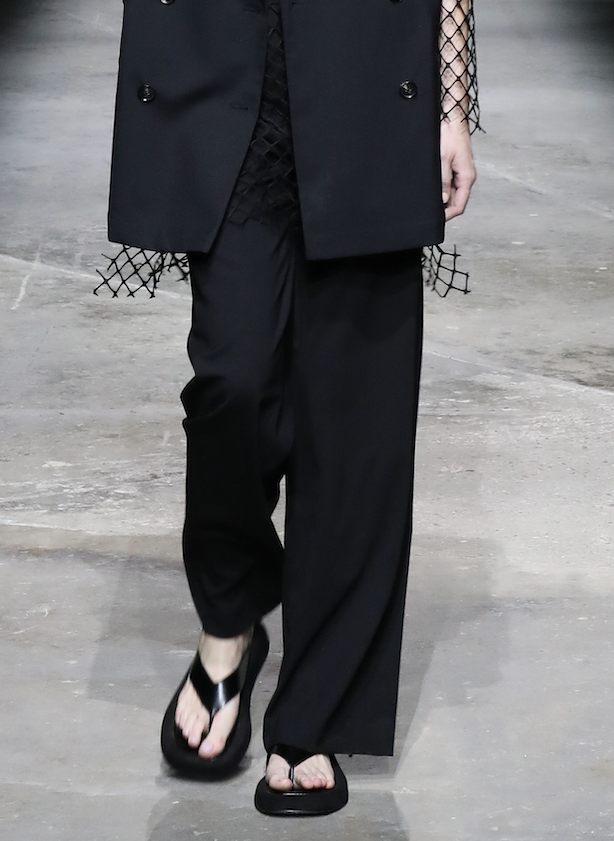 Mesh Waist Straight Trousers - Black