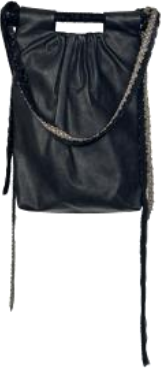Leather bead chain smocked clutch black
