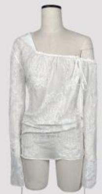Diagonal drawstring embroidered loose blouse white - Image 1