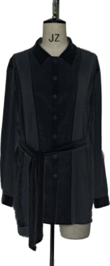 Patchwork silhouette shirt with tie at waist black