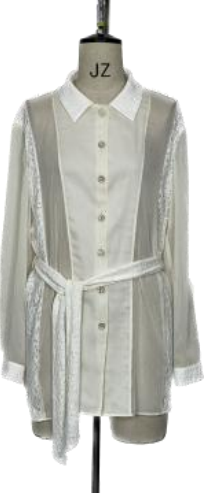 Patchwork silhouette shirt with tie at waist white