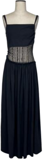 Linen dress with ACE design at waist, black - Image 1