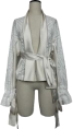 Lace spliced cuffs drawstring lace cupro stand collar lazy long coat white