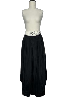 Lace patchwork apron, two-piece tie-wrap, cupro trousers