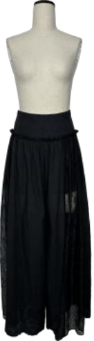 Lace patchwork smocked embroidered wide leg pants black