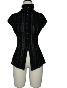 Shoulderless pile collar metal buckle knitted cardigan short-sleeved top black - Image 1