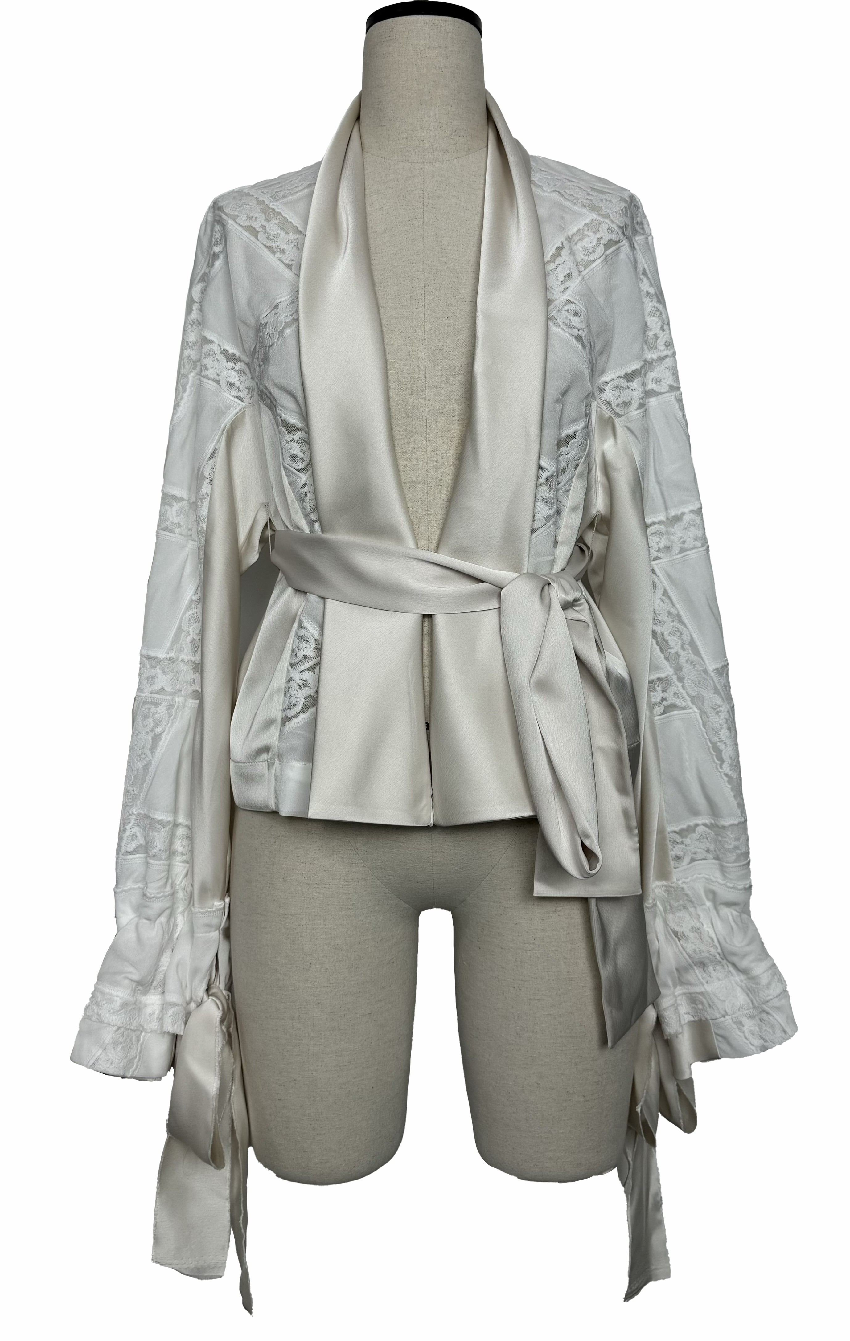 Lace patchwork cupro stand collar lazy long coat