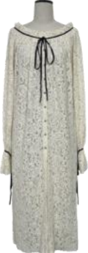 Smocked neckline lace lantern shirt long skirt white