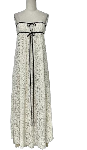 White pleated lace tube top dress