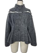Lace ripped seam waisted loose short coat black
