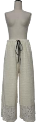 White lace plush casual pants with leg stitching