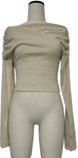 One-line neckline shoulder shirring waist bottoming shirt apricot