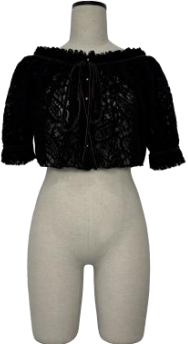 Short black lace lantern shirt with smocked neckline