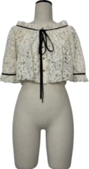 Short white lace lantern shirt with smocked neckline
