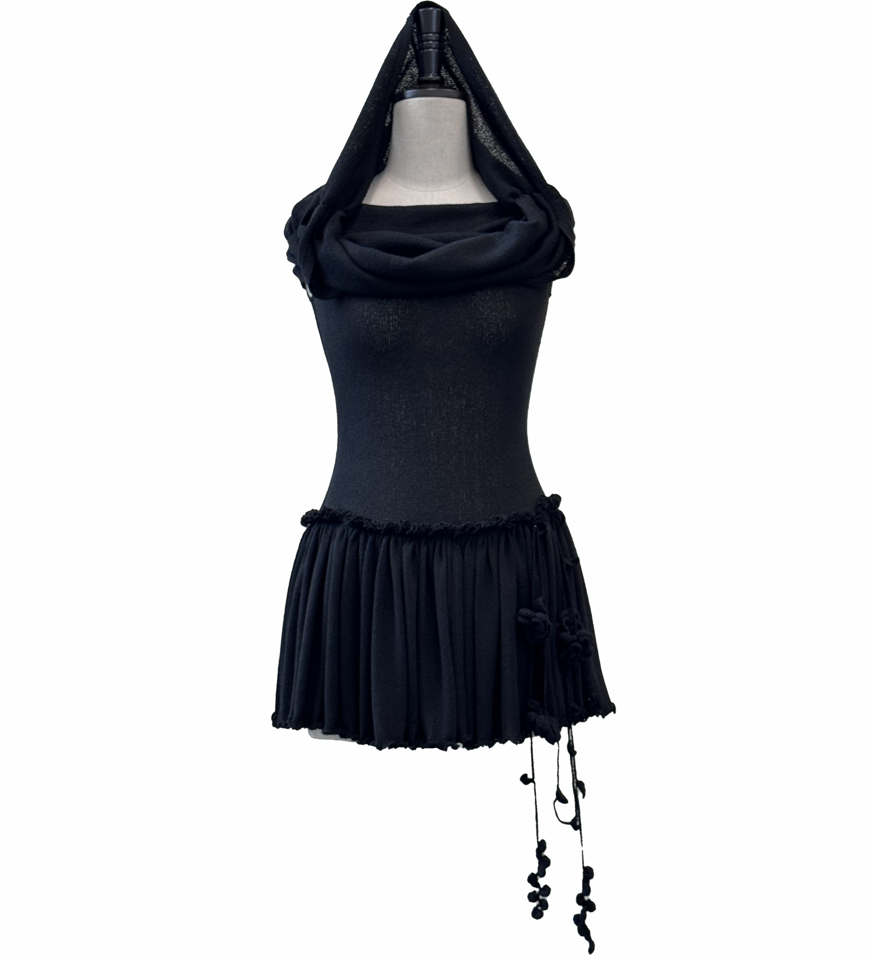 Hooded swing collar waist knitted dress
