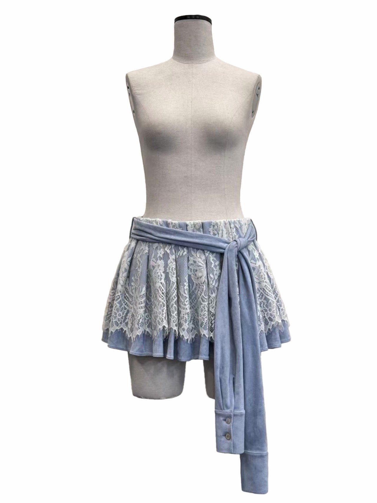 Suede lace panel pleated skirt