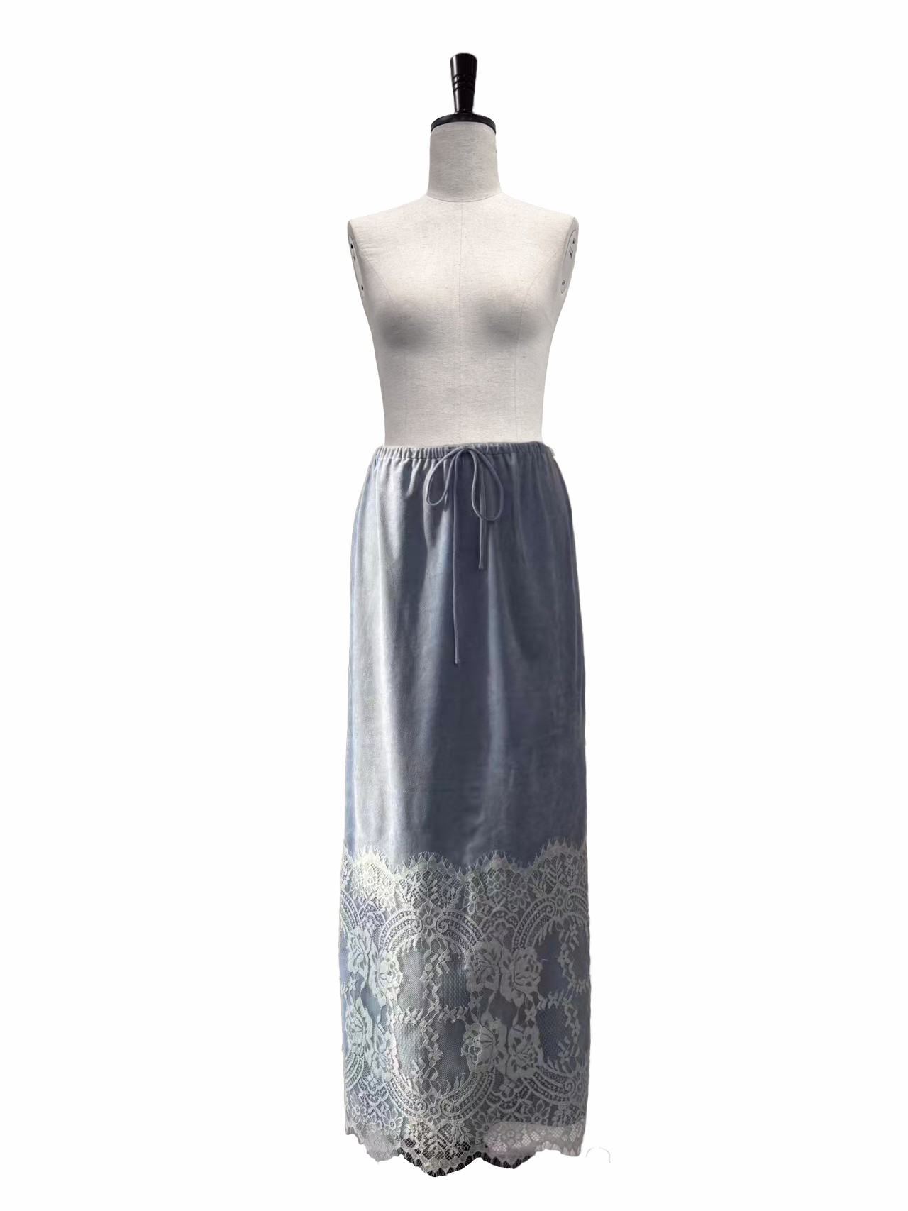 Suede lace panel shift skirt