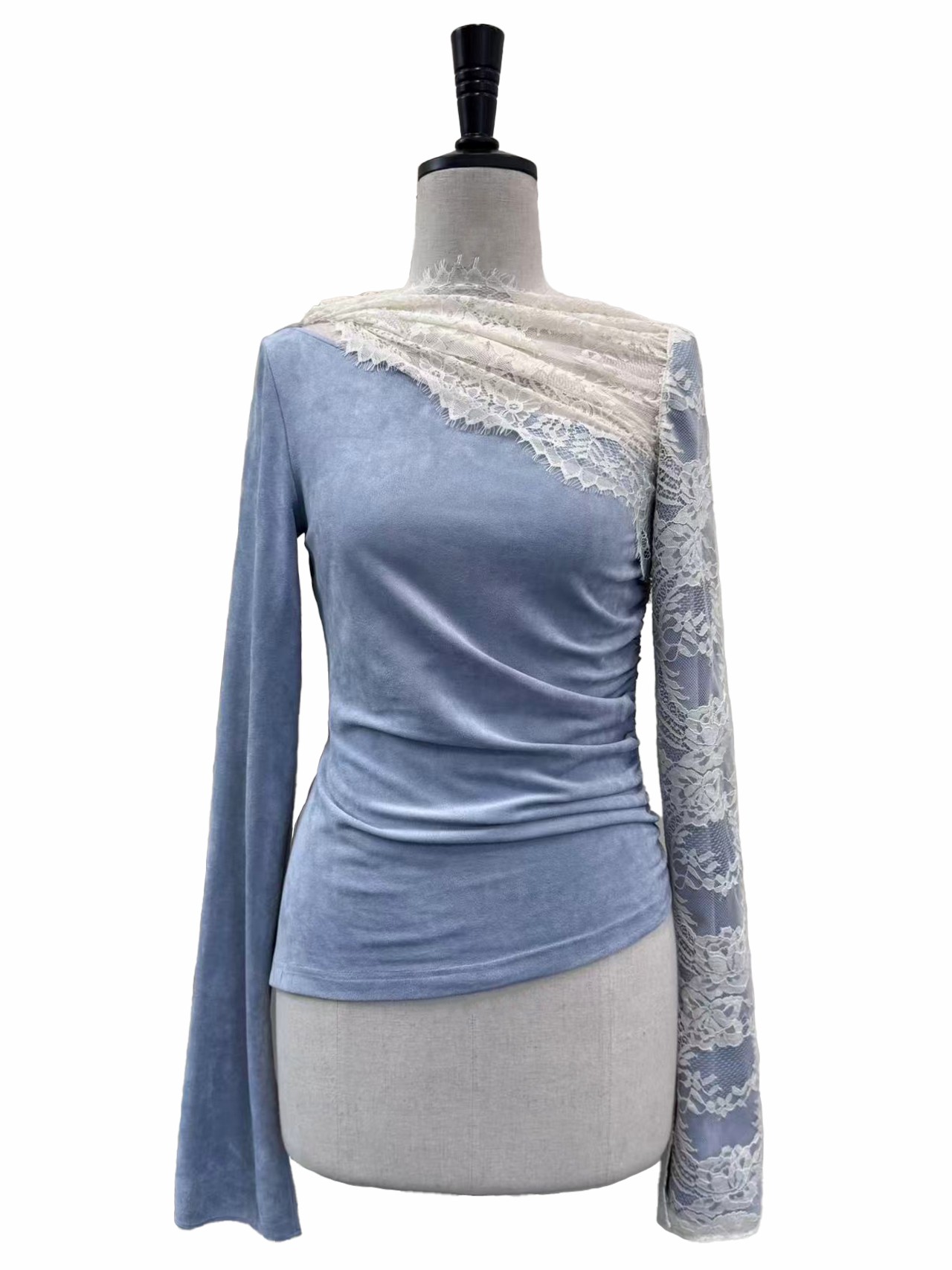 Asymmetrical neckline suede lace top