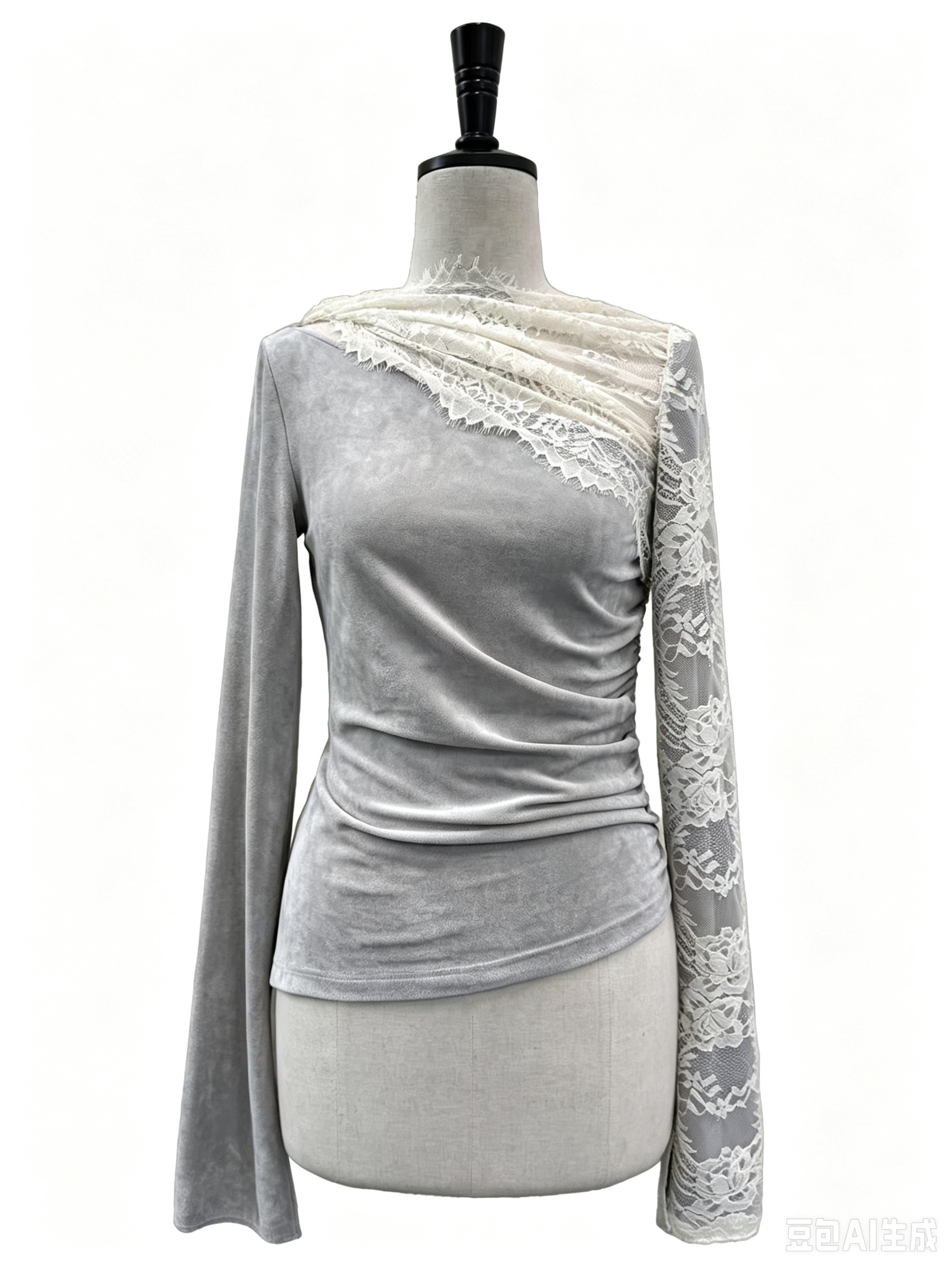 Asymmetrical neckline suede lace top