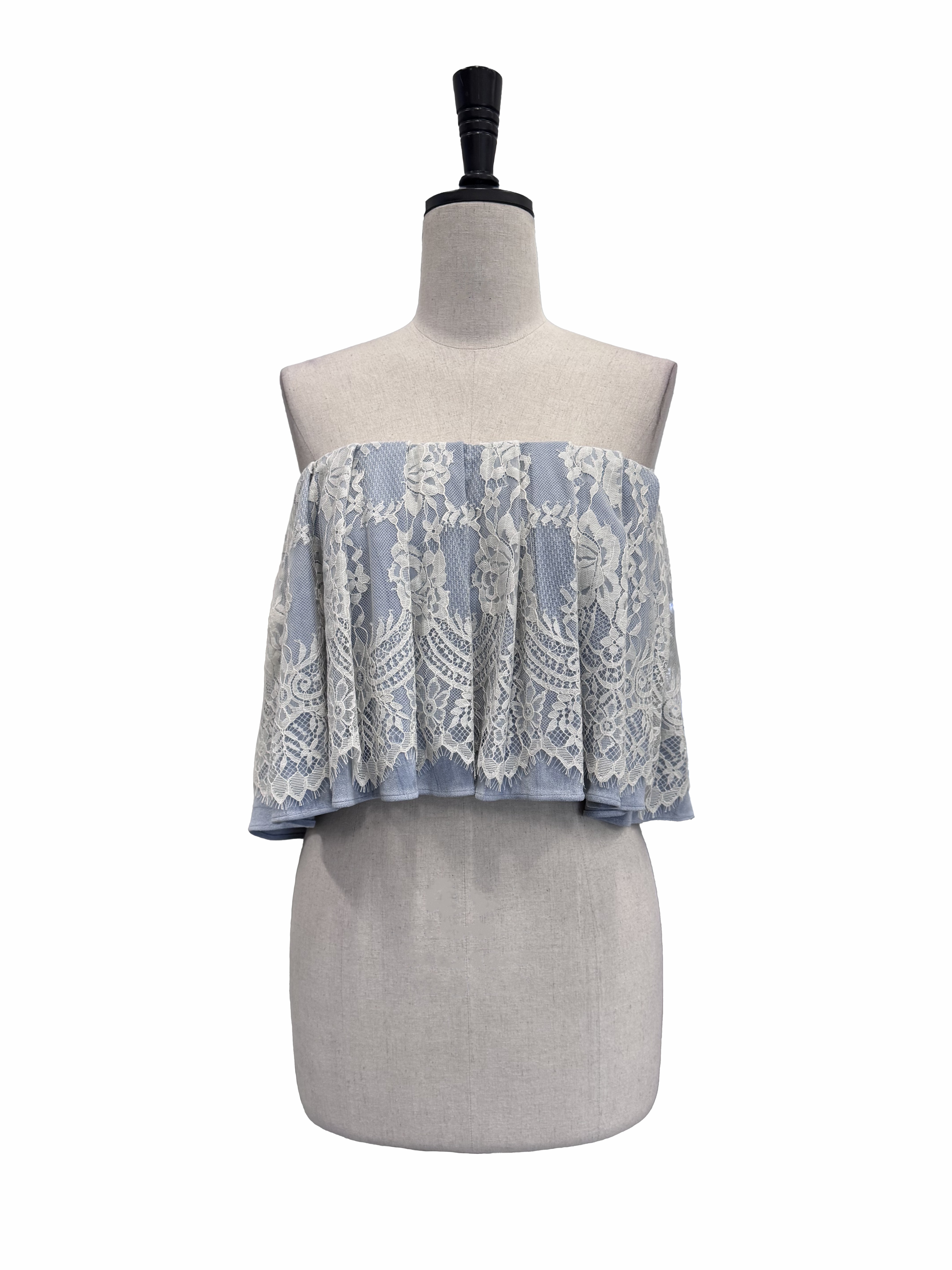 Haze blue suede lace pleated tube top