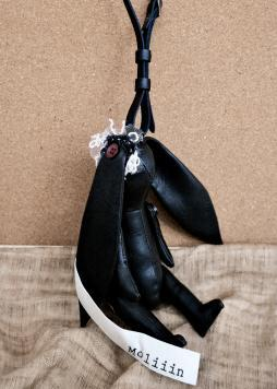 Black leather bunny pendant