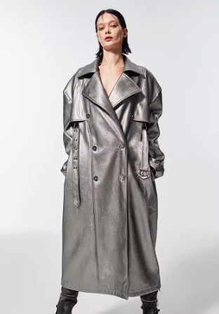 Gray leather trench coat