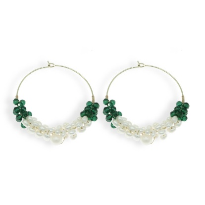 Summer Dream Weaver Pearl Braided Earrings (White and Green)