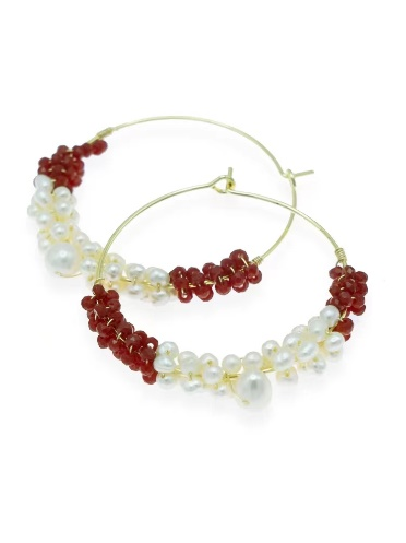 Summer Dream Weaver Pearl Braided Earrings (White and Red)