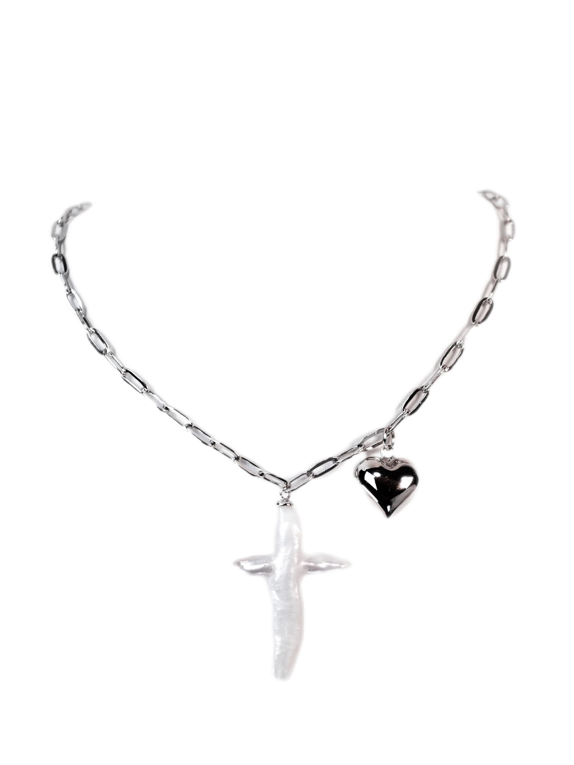 Natural Baroque Pearl Cross Bead Necklace