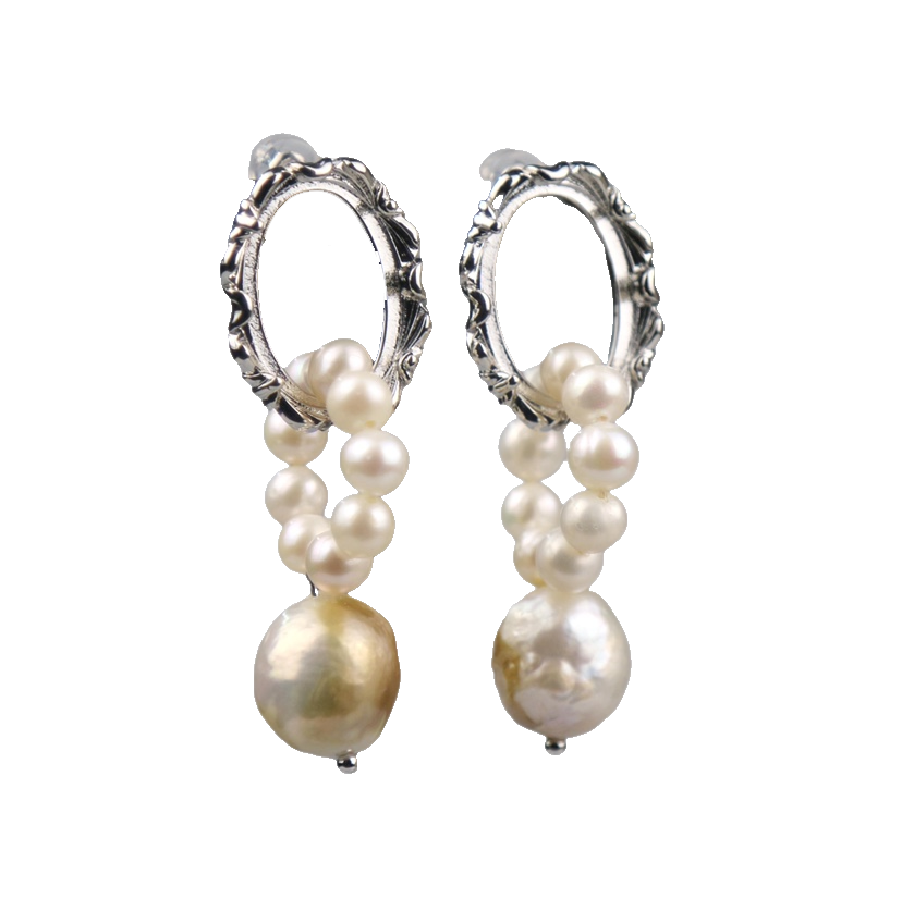Picture frame pearl (silver) earrings
