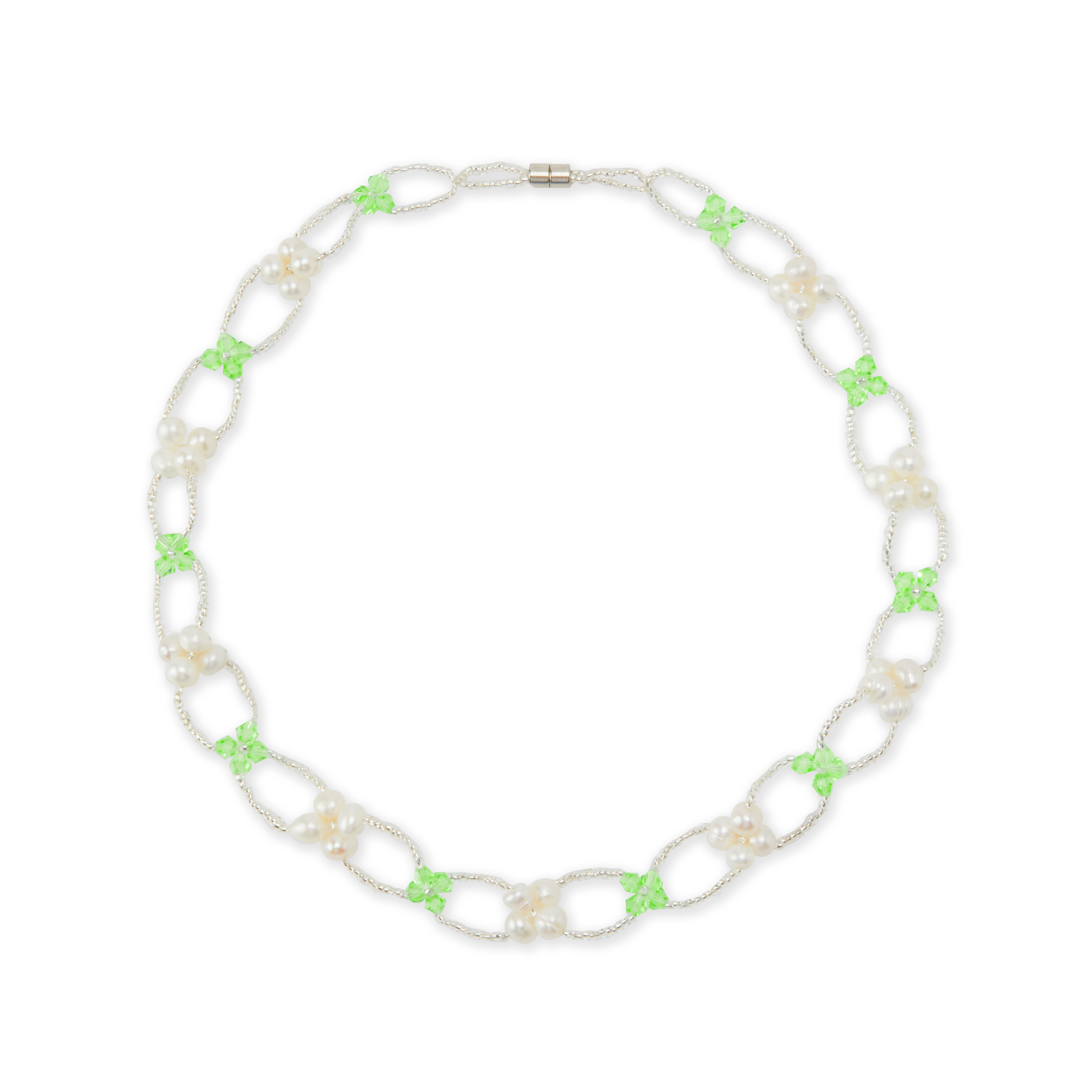 Handmade fantasy world beaded pearl choker (green) - Image 1