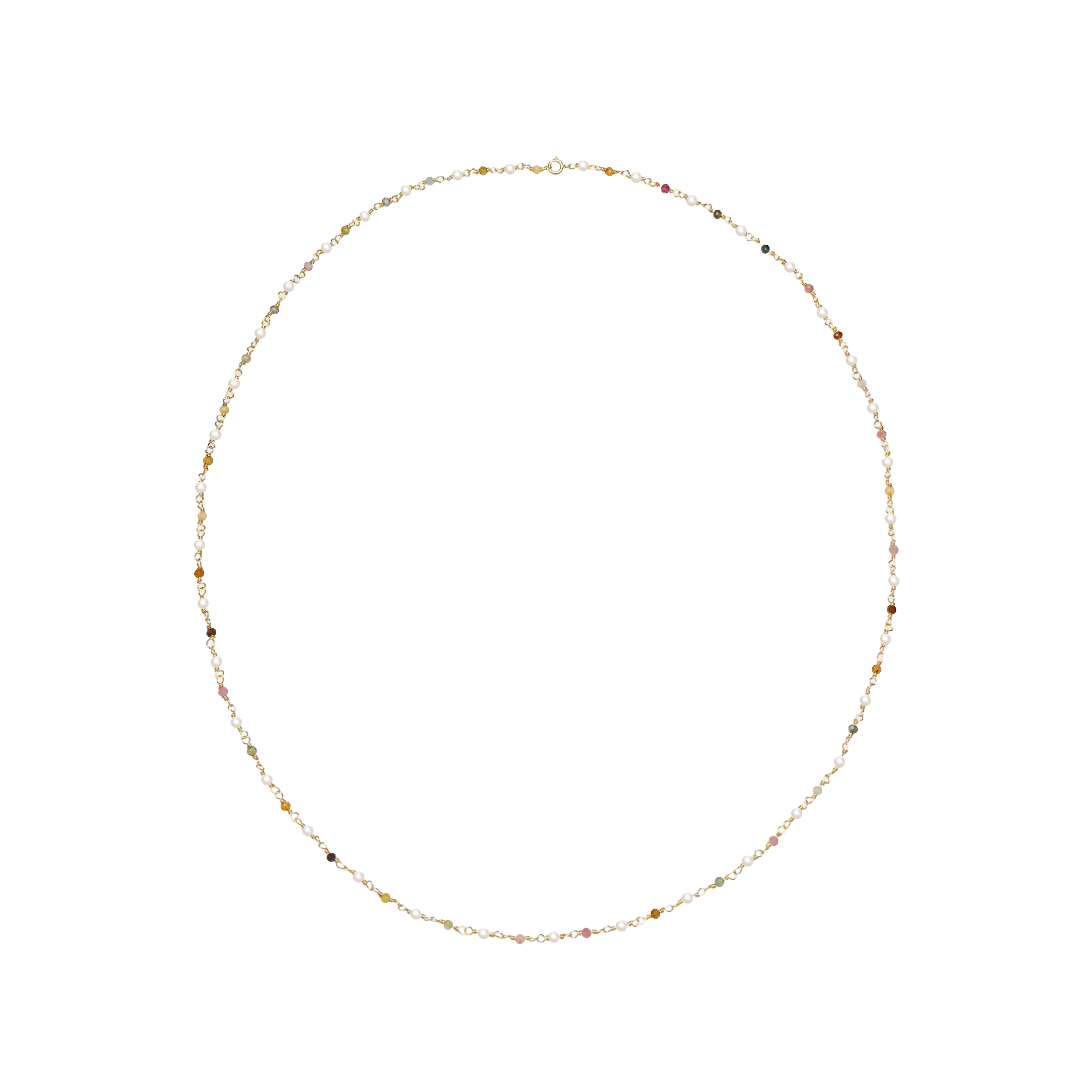Purely handwoven pearl tourmaline long necklace