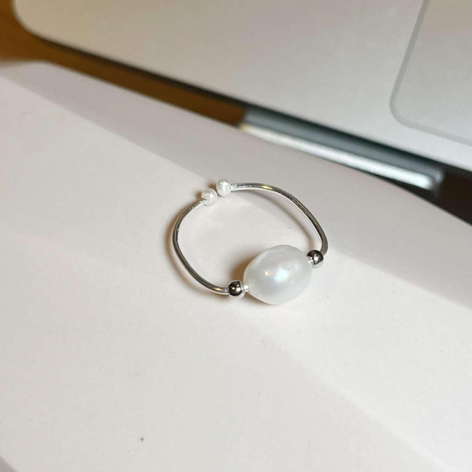 Seashell shell adjustable ring (silver)