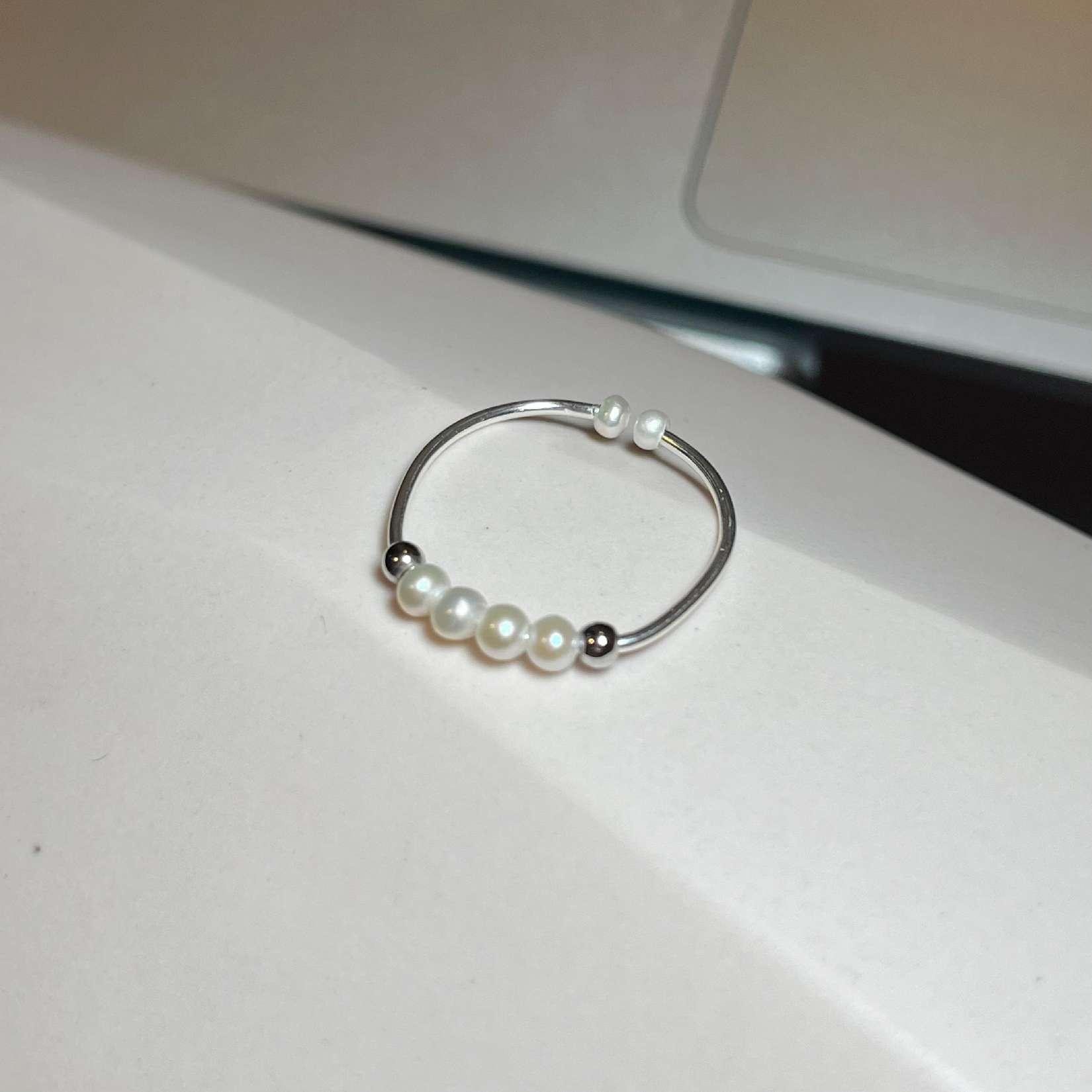 Clustered Beads Adjustable Ring (Silver)