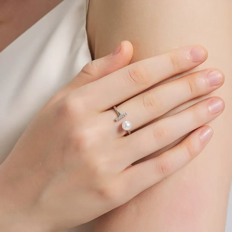 One Heart Open Pearl Ring (White) - Image 1