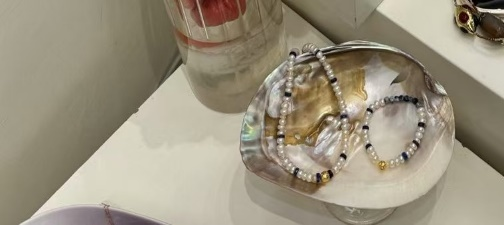 "Yan Hua Qing" Blue Point Stone Opal Freshwater Pearl Necklace - Image 1