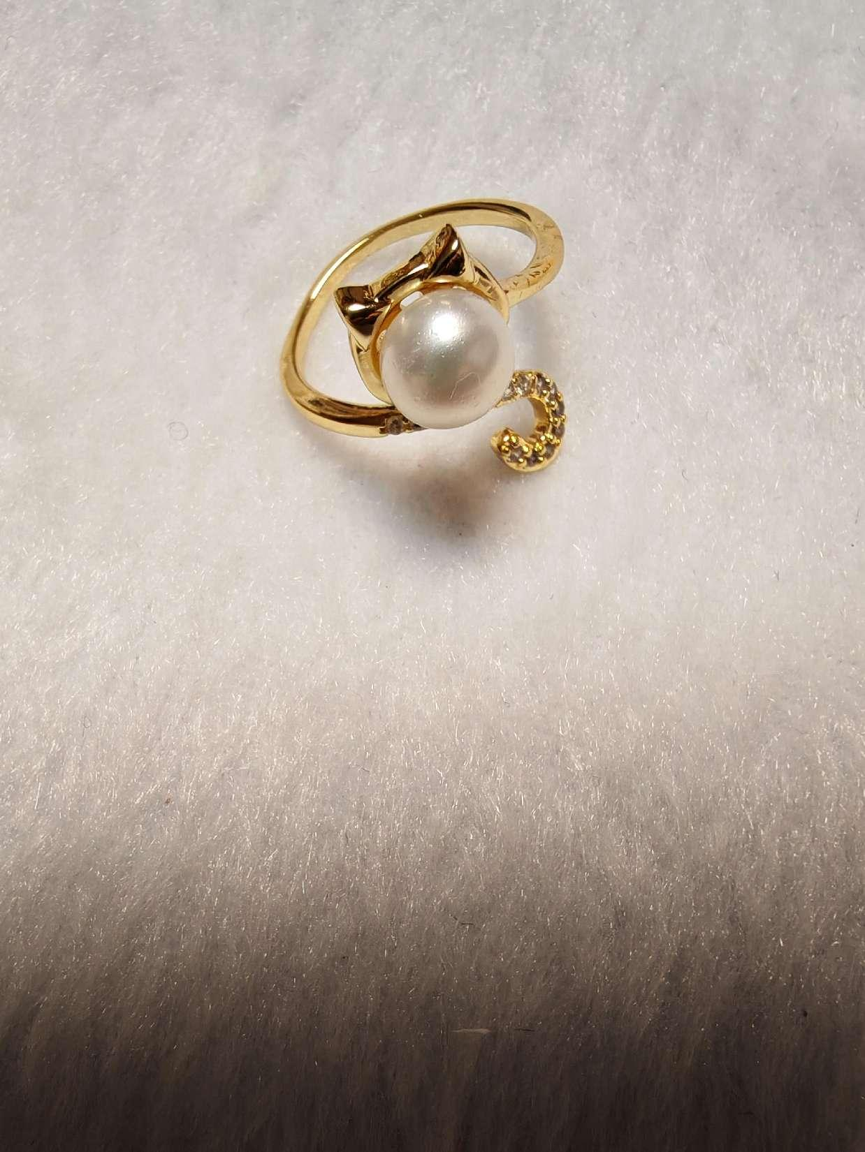 Cute cat natural pearl ring