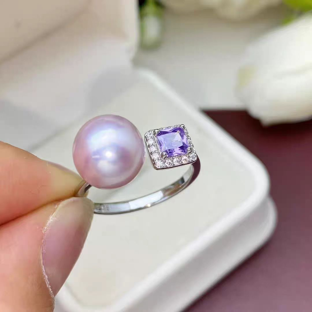 Symphony Double Rhyme Natural Pearl Ring (Purple)